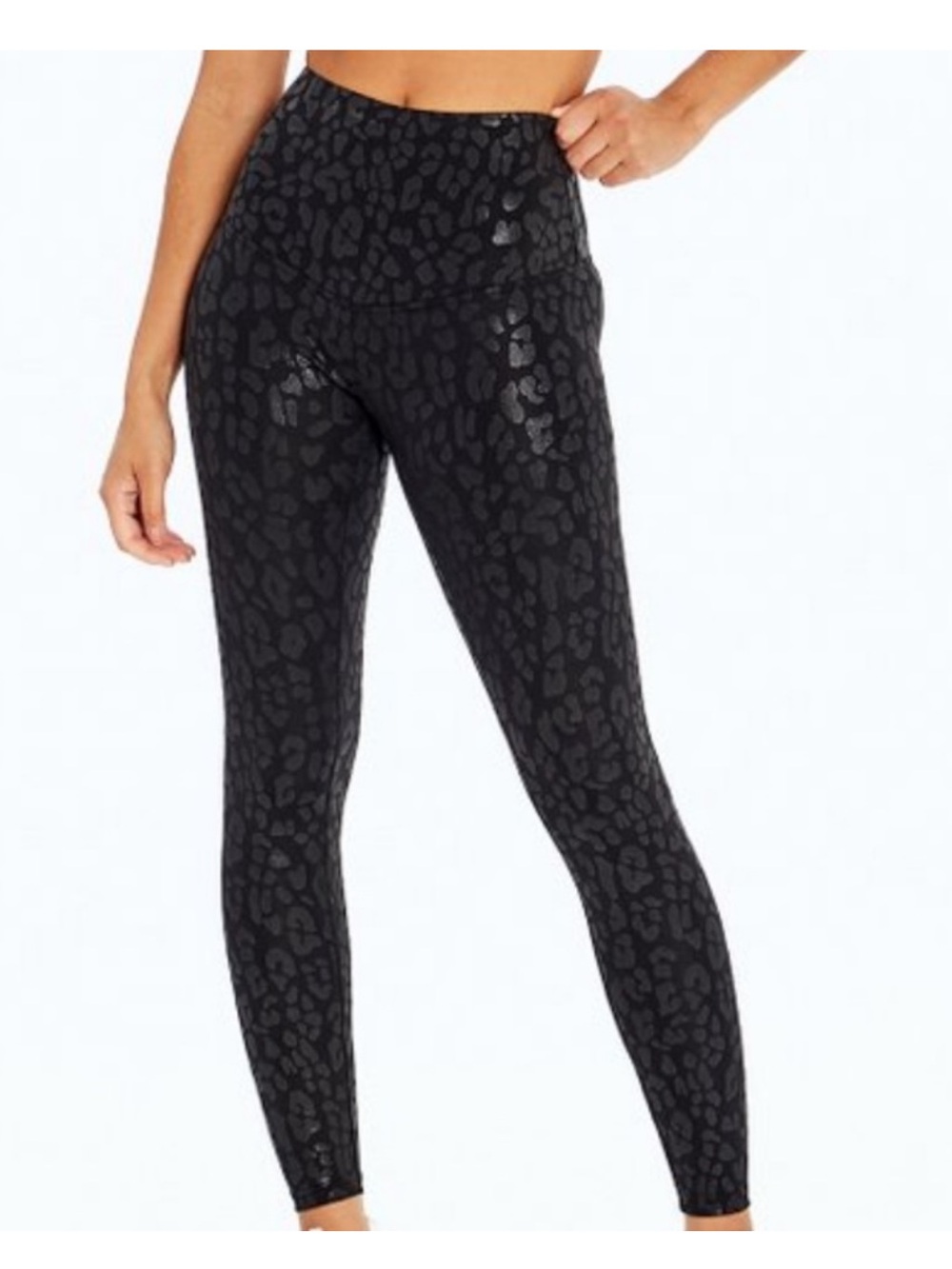 💕MARIKA💕 25'' Compression High Rise Leggings Black Leopard Opatek Embossed NWT